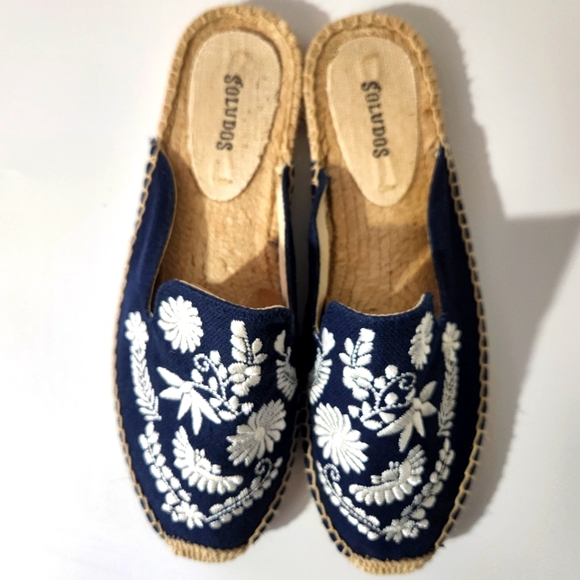 Soludos Blue White Embroidered Espidril Mule Flats Beach Boho Size 7.5 - Picture 7 of 10